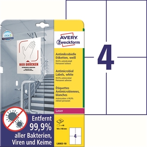 Avery Antimicrobial labels 105 x 148 white mm, 40 pcs.